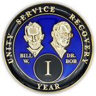 Blue 1 Year Aa Coin Sobriety Chip Medallion Alcoholics Anonymous Token 34mm Gold
