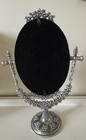 Vintage Oval Tabletop Adjustable Makeup Mirror Metal Antique Silver Floral