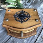 Vtg Wooden Case 6 Drink Coaster Set Cork Retro Mcm Cottage Core Metal Accents