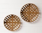 New Primitive Farmhouse Brown Tobacco Baskets 2pcs Round Hanging Aged Natural