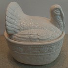 White Ceramic Turkey On Nest Basket Stuffing Bowl Serving Dish Excellent Cond