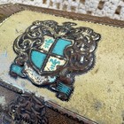 Western Germany Vintage Trinket Box Brown Gold Fleur De Lis Heraldic Dome Trunk