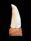 Scrimshaw-style Whale   s Tooth On Wooden Base     Nautical Art Collectible