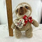 Dan Dee Sloth Tic Tac Toe Hearts Plush Stuffed Animal 12  Brown Tan Red Bow Love
