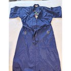 Vintage Fedo Lb Navy Blue Embroidered Kimono Robe Long Belted Size M