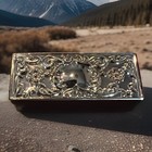 Vintage Silver Plated Lipstick Case holder W mirror Suede Ruby Red