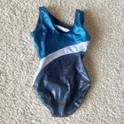 Gk Elite Leotard  Shimmery Sparkly Black   Teal Blue  Size Cl Child Large