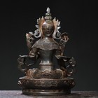 Antique Excellent Tibetan Green Tara Buddha Bronze Gilt Old Buddhism Statue 8 