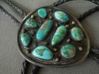 1950s-60s Native American Navajo Royston Turquoise Cluster Sterl Silver Bolo Tie