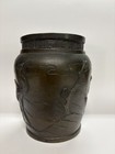 Antique Japanese High Relief Bronze Vase Meiji Period Crane Vintage Signed