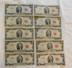    1928-1963 Two Dollar Note Red Seals    2 Bill G-au   old Paper Estate Lot Currency   