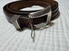 Vintage Brighton  Brown Leather Belt W silver Buckle Tip Braided  Details Sz 50