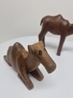Lot Of 2 Vintage Wooden Figurine Hand Carved Art Camel Sculpture Home Decor D54