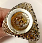 Antique Vintage Sterling Silver Amber Pinched Glass Perfume Scent Bottle  5 