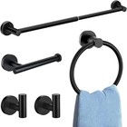 5 Pcs Adjustable Bathroom Hardware Set Towel Bar Racks Hooks Black