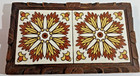 Vintage 1970 s Dal-tile Mid-century Double Tile Trivet Hand Carved Wood Frame