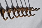 Seven  7   Antique vintage Brass Plated Metal Double Coat hat Hooks Great Patina