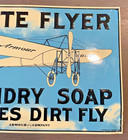 White Flyer Laundry Soap Makes Dirt Fly Armour Embossed Metal Sign Airplane