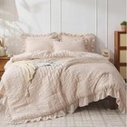  Comforter Set  3 Pieces Seersucker Comforters Size  Lightweight   Queen Beige