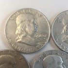 Lot Of  5  Ben Franklin Half Dollar   90  Silver