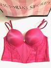 Victorias Secret Double Shine Strap Push-up Satin   Lace Bustier Corset Pink Nwt