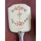 Vintage Floral Guilloche Vanity Set Hand Mirror Brush Comb Gold Tone 3pc