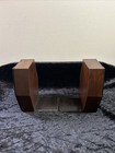Pair Of Vintage Scheibe Leather  Wood   Metal Bookends - Mid Century Modern