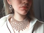 Gorgeous Gold Crystal Big Bridal Choker Necklace Earrings Wedding Jewelry Set