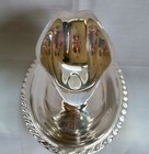 Silverplate Gravy Boat W  Attached Tray Double Spout
