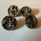 Antique Flower Brass Filigree Victorian Edwardian 4 Shank Buttons Paste Purple
