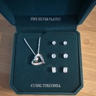 Danecraft Silver Plated White Cz Love Necklace   Earrings Jewelry Set