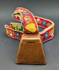 Vintage 1 5  Brass Cow Bell On 14  Floral   Hearts Hand Embroidered Strap