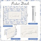 Blue Floral Wedding Guest Book Hardcover With Pen - 9x7 Inch 144 Pages Sign I   