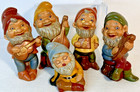 Vintage 1980s Lot 5 Ceramic Garden Gnomes elves Hand Painted   Signed
