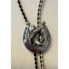 Vintage Leather Braided Western Cowboy Horseshoe Bolo Tie