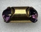 Antique Victorian Brass Cylinder Shape Button Purple Glass Paste At Each End