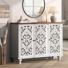 White Carved Sideboard Buffet Cabinet 3 Doors Adjustable Shelf Solid Wood Legs