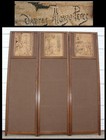 1800s Signed Alonzo Perez 3 Panel Tapestry Dressing Screen Room Divider Oakframe