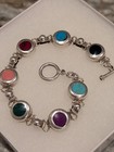 925 25 8g Sterling Silver 7 5  Taxco Mexico Genuine Gemstone Toggle Bracelet