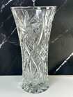 Vintage Cut Crystal Vase 10  Heavy Starburst Pinwheel Floral Clear Glass  Altern