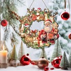 Vintage Christmas Wreath For Front Door Sign 12 Inch Wooden Retro Santa Claus   
