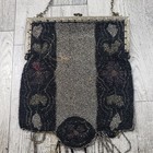 Vintage Micro Beaded Black Silver Handbag Purse With Fringe Flapper   flaws  