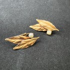 Vintage Gold Tone Leaf Earrings Pearl Accents Foliage Mid Century Modern Elegant