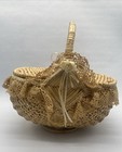 Oval Vintage Wicker Decorative Basket With Doily Trim  Dual Flip Top One Handle