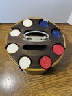 Vintage Wood Poker Chip Holder Carousel Caddy Faux Alligator Cover With Chips