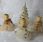 Vintage Japan Delta Novelty Tulle Beaded Tree And 3 Angels Christmas Ornaments