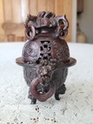 Antique Vintage Chinese Carved Soapstone Incense Burner Ornate Signed Read