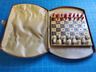 Vintage John Samuel s Co Usa Mini Travel Chess Set  Leather Coverd Steel Case