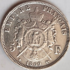 1869  France - Five  05  Franc Silver Coin-circulated