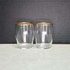 Vintage Mcm Double Gold Band Juice Glasses Clear Tumbler Set Of 2